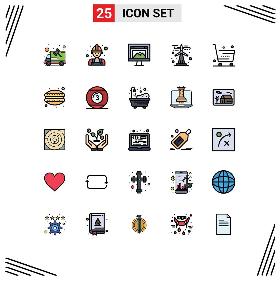 25 Universal Filled line Flat Color Signs Symbols of cart renewable app green energy website Editable Vector Design Elements