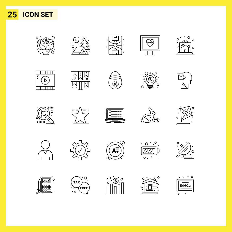 25 Universal Line Signs Symbols of home gift city celebration monitor Editable Vector Design Elements