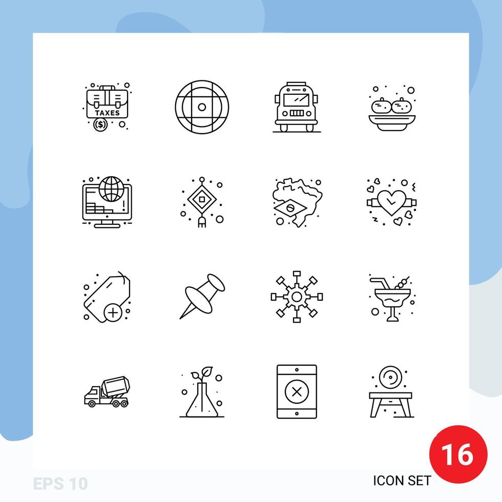 Set of 16 Vector Outlines on Grid for payment investment bus sandesh party Editable Vector Design Elements