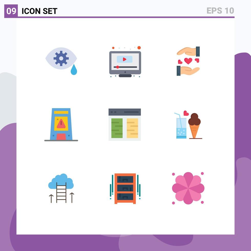 9 Flat Color concept for Websites Mobile and Apps communication wet sharing warning signal Editable Vector Design Elements