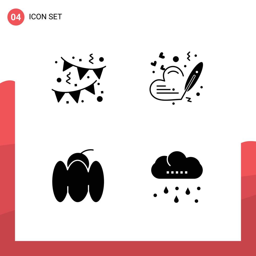 User Interface Pack of 4 Basic Solid Glyphs of birthday pepper heart wedding cloud Editable Vector Design Elements