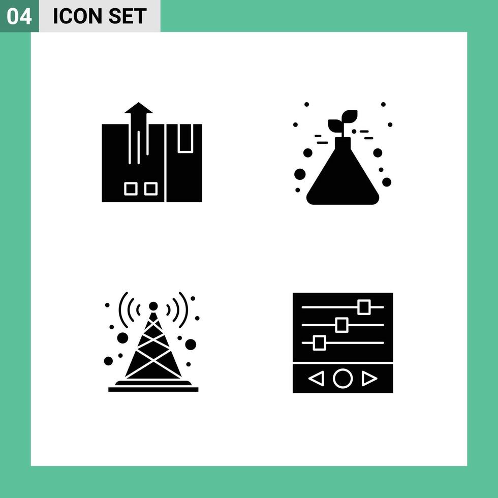 4 Solid Glyph concept for Websites Mobile and Apps barcode antenna export science station Editable Vector Design Elements