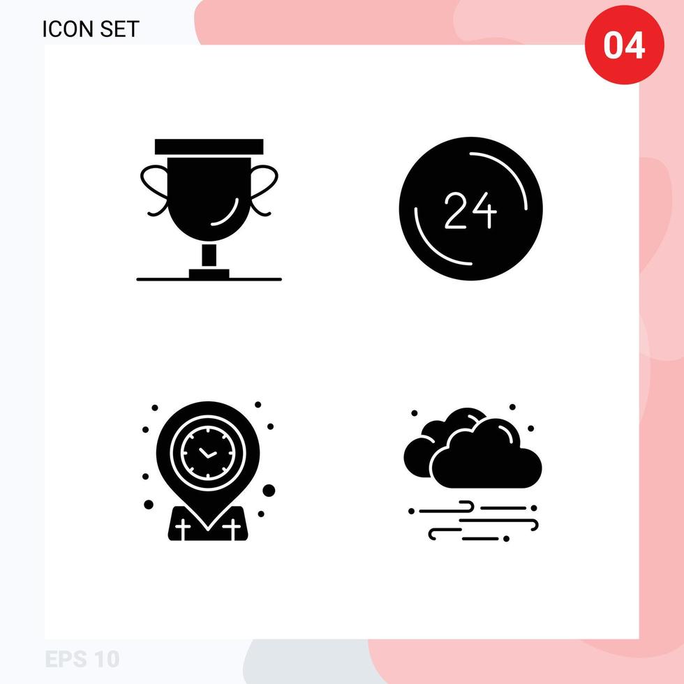 Pictogram Set of 4 Simple Solid Glyphs of achievements geo trophy clock targeting Editable Vector Design Elements