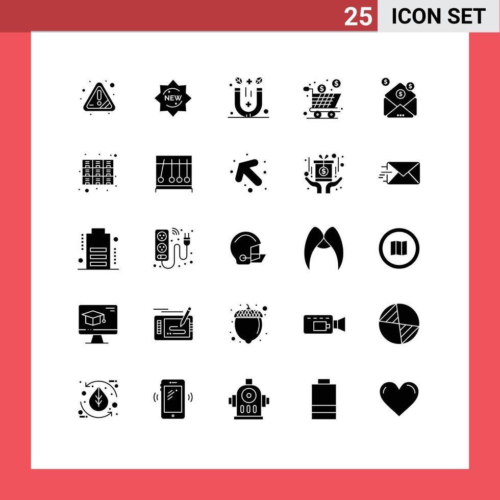 25 Universal Solid Glyph Signs Symbols of business product magnet full box Editable Vector Design Elements