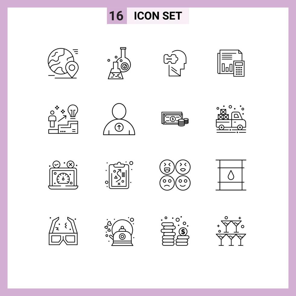 Universal Icon Symbols Group of 16 Modern Outlines of budget accounting tube audit problem Editable Vector Design Elements