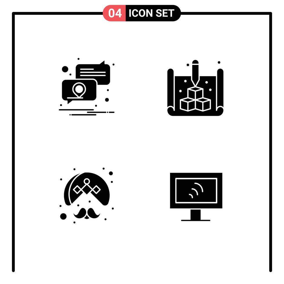 4 Thematic Vector Solid Glyphs and Editable Symbols of location man placeholder print turban Editable Vector Design Elements