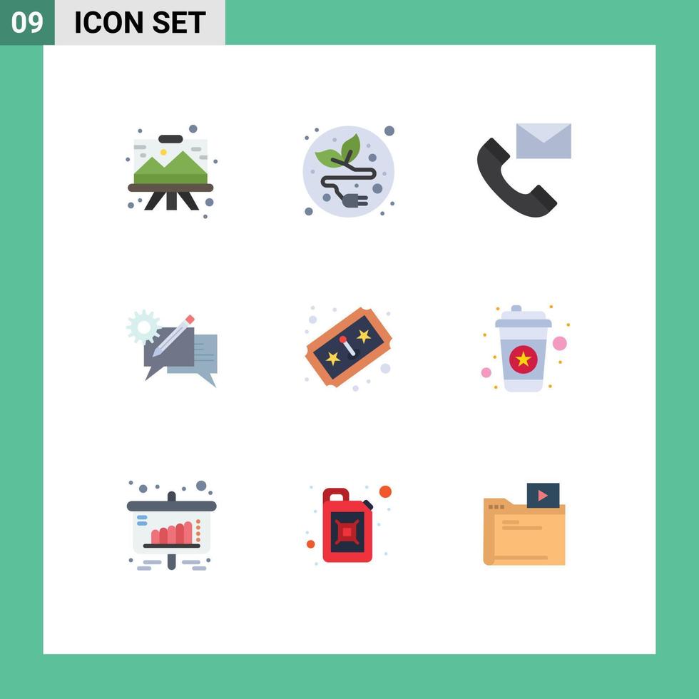 Group of 9 Flat Colors Signs and Symbols for message discussion communication communication info Editable Vector Design Elements