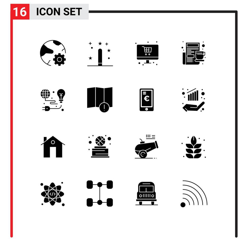 Modern Set of 16 Solid Glyphs and symbols such as newspaper cup magic breakfast shop Editable Vector Design Elements