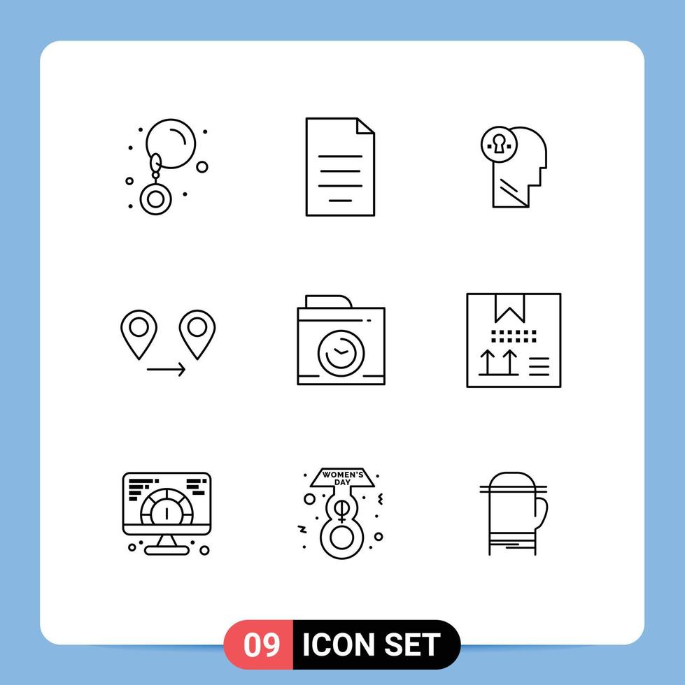 Universal Icon Symbols Group of 9 Modern Outlines of image map business location think Editable Vector Design Elements