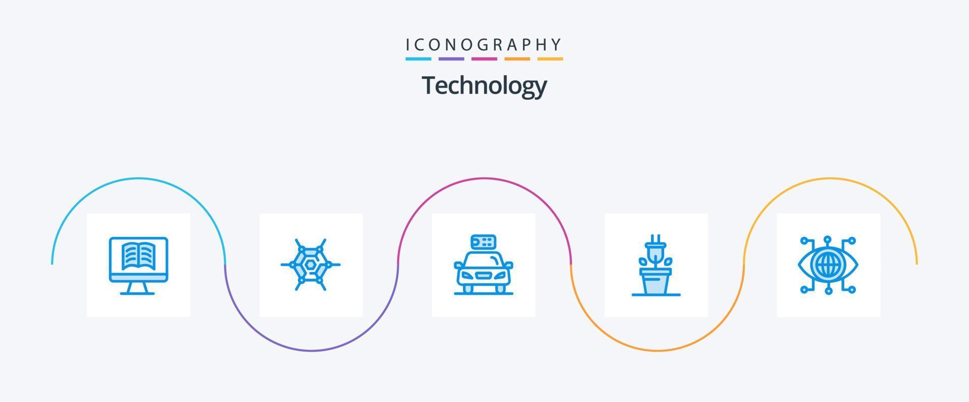 tecnología azul 5 5 icono paquete incluso visión. gerente. eléctrico. datos. planta vector