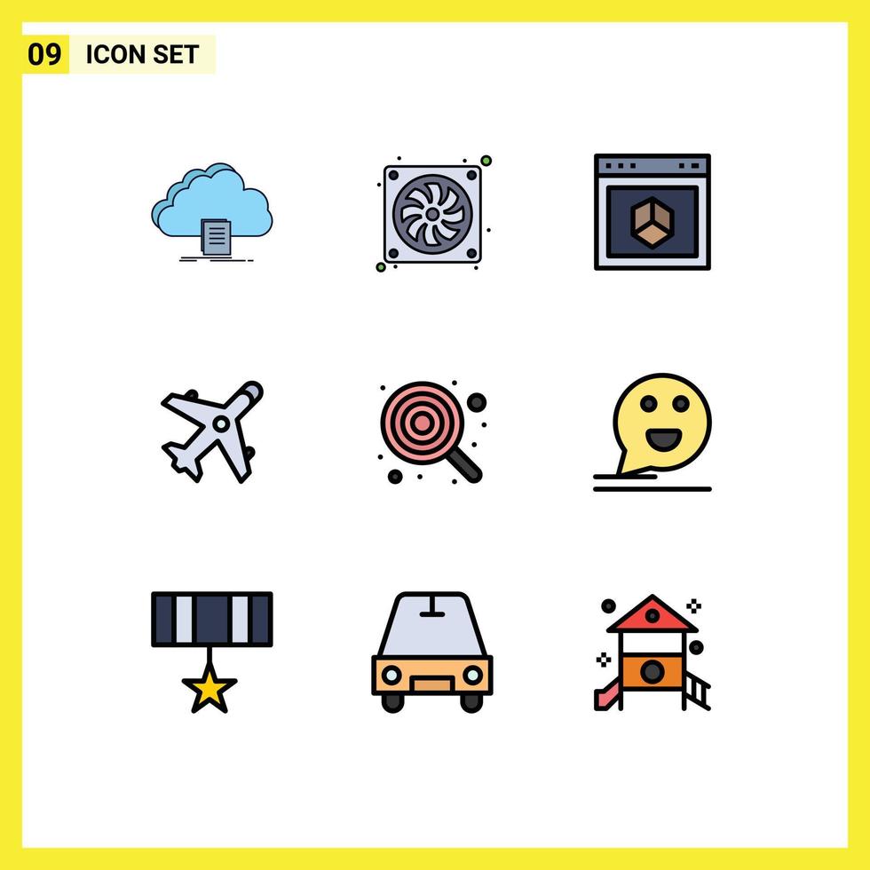 Mobile Interface Filledline Flat Color Set of 9 Pictograms of shopping market hardware ecommerce internet Editable Vector Design Elements