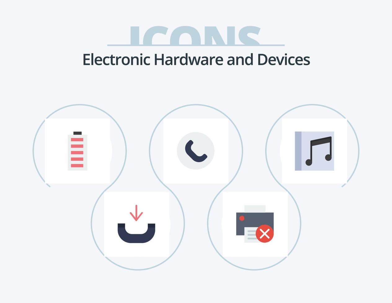 dispositivos plano icono paquete 5 5 icono diseño. medios de comunicación. teléfono. batería. auricular. lleno vector