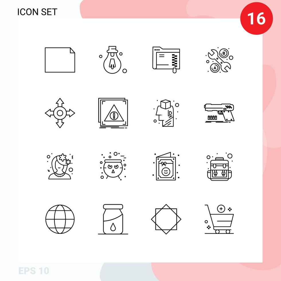 Modern Set of 16 Outlines Pictograph of server application server error wrench Editable Vector Design Elements