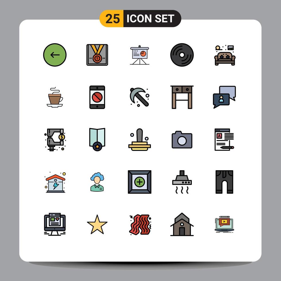 25 User Interface Filled line Flat Color Pack of modern Signs and Symbols of laptop disc winner devices board Editable Vector Design Elements