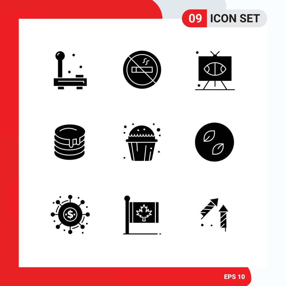 9 Solid Glyph concept for Websites Mobile and Apps cake wedding cake football wedding television Editable Vector Design Elements