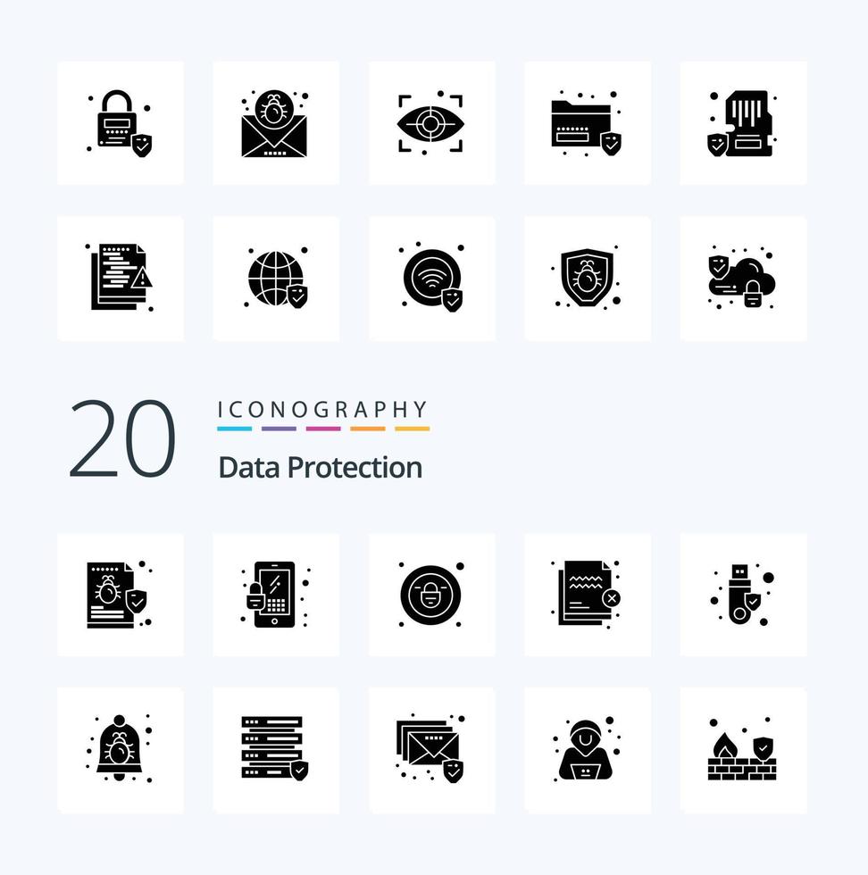 20 Data Protection Solid Glyph icon Pack like signature transfer lock security file vector