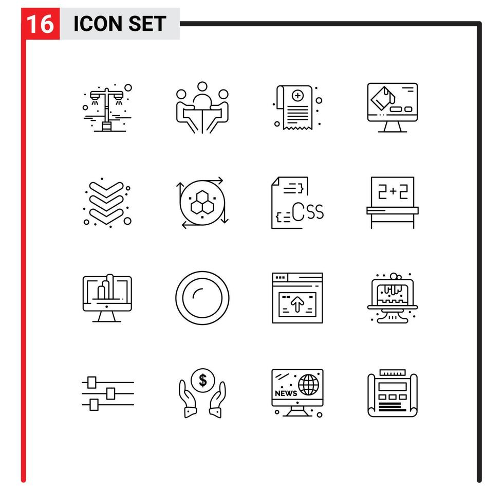 Modern Set of 16 Outlines Pictograph of arrow format meeting fill report Editable Vector Design Elements