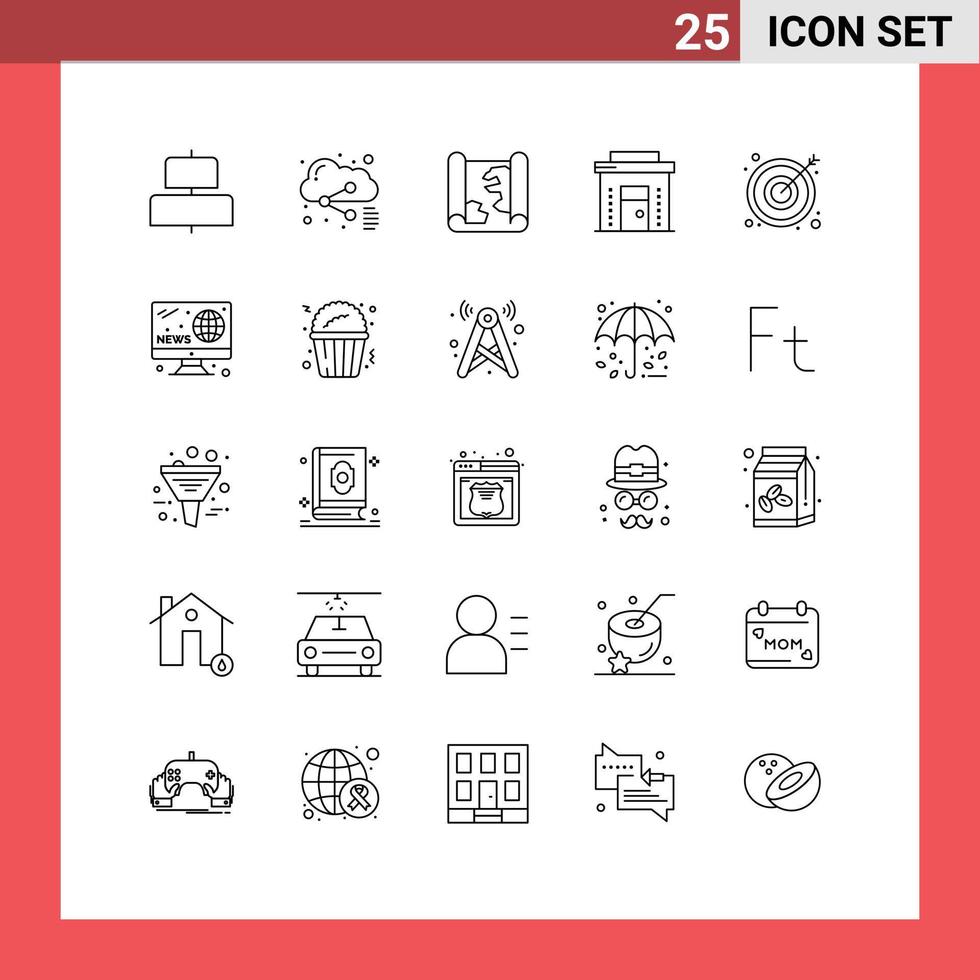 Editable Vector Line Pack of 25 Simple Lines of business shop map online commercial Editable Vector Design Elements