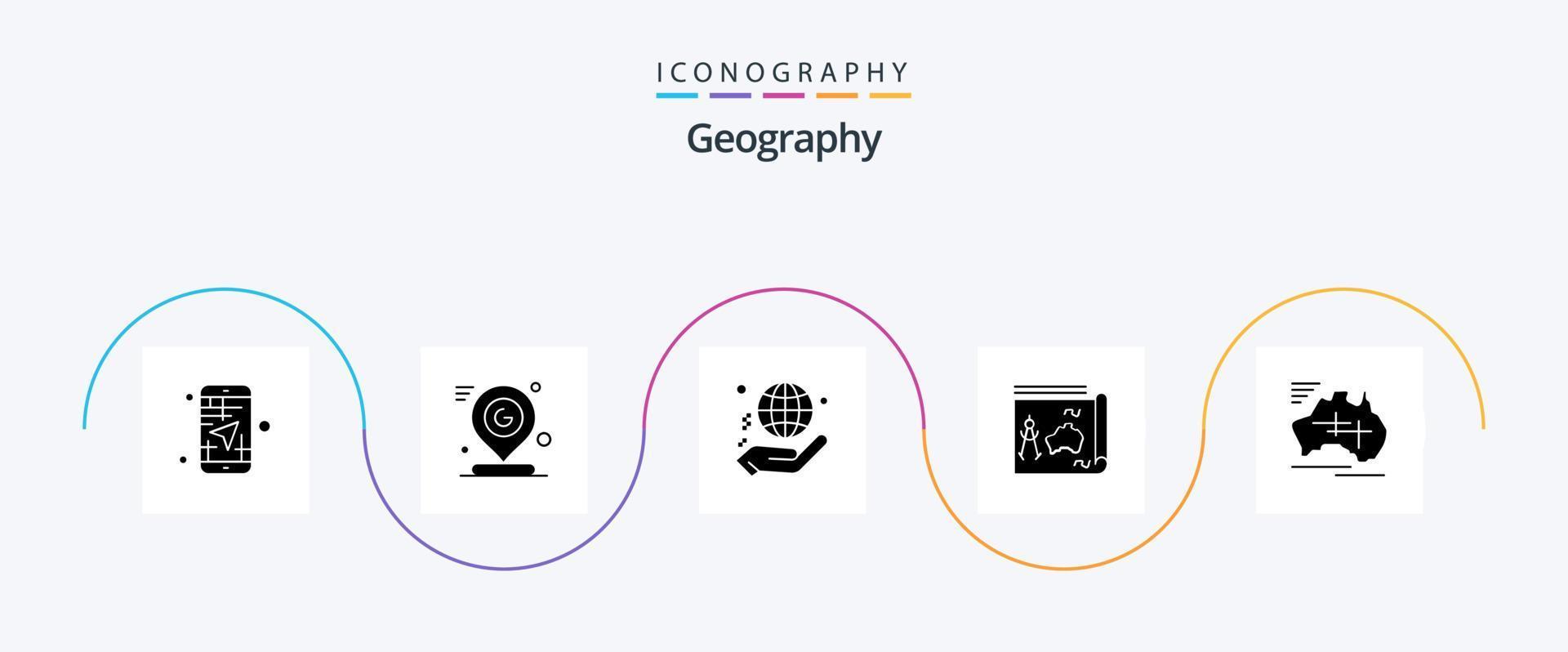 geo grafía glifo 5 5 icono paquete incluso guía. mapa. ubicación. donar. globo vector