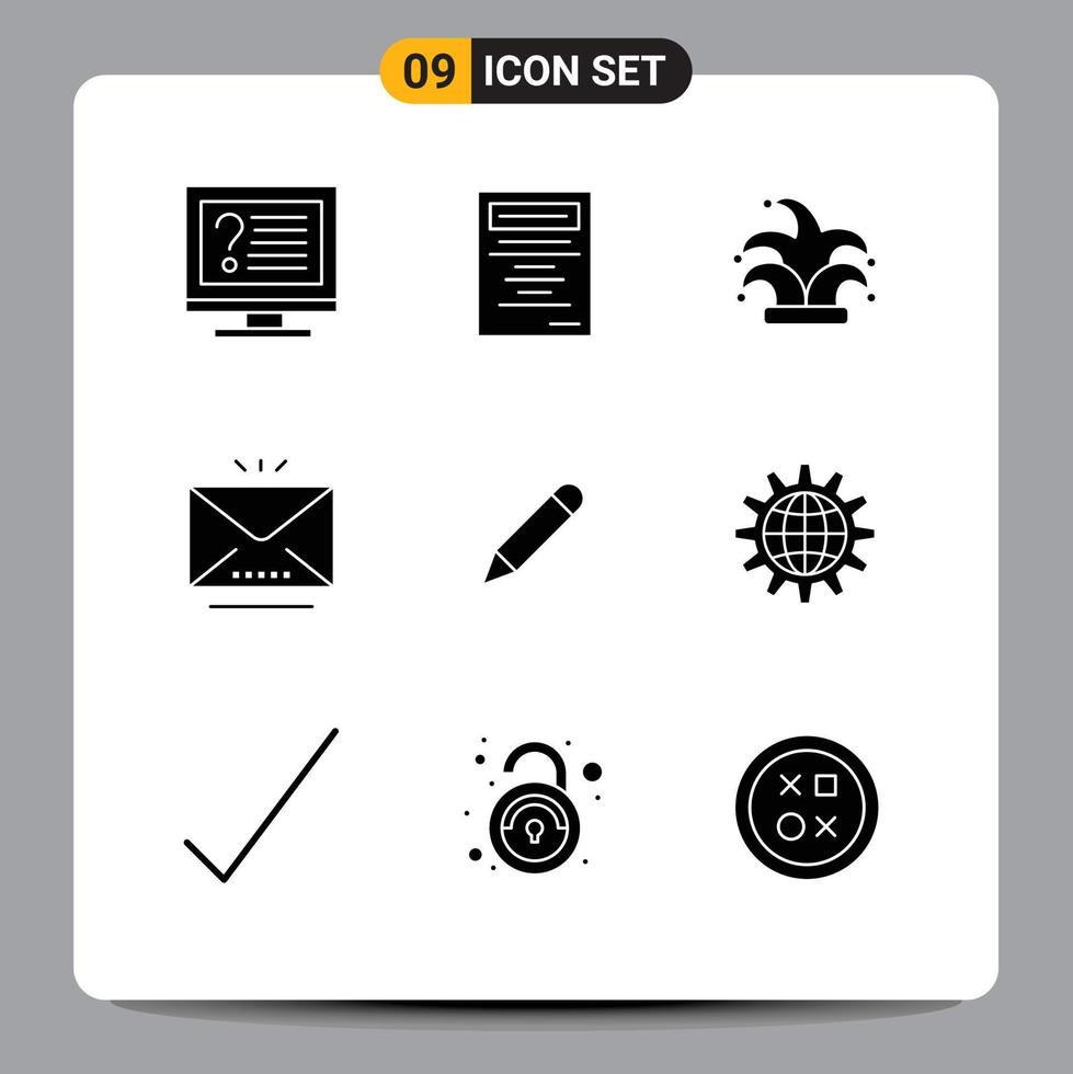 Solid Glyph Pack of 9 Universal Symbols of study open best mail email Editable Vector Design Elements