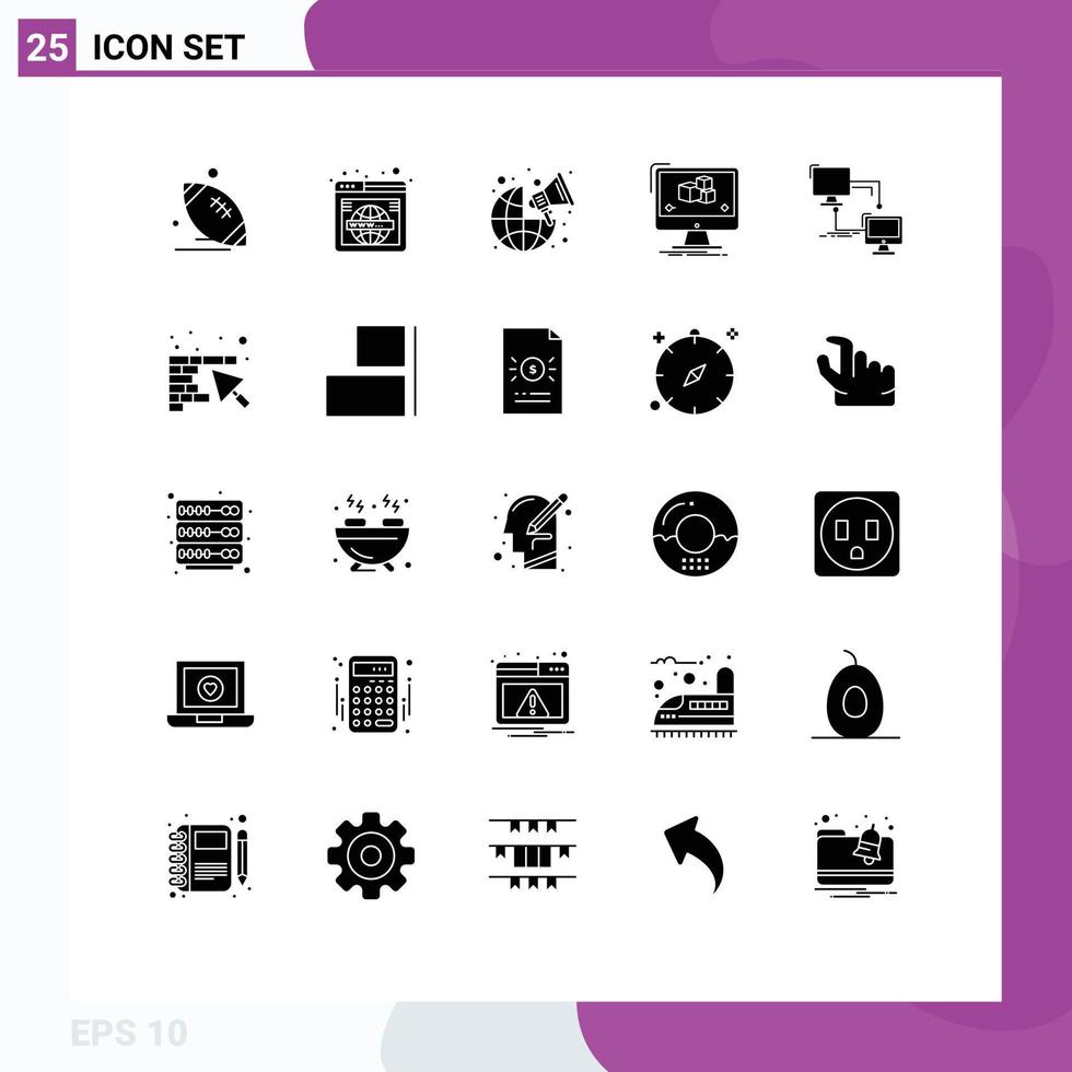 Set of 25 Vector Solid Glyphs on Grid for monitor computer wide animation marketing Editable Vector Design Elements