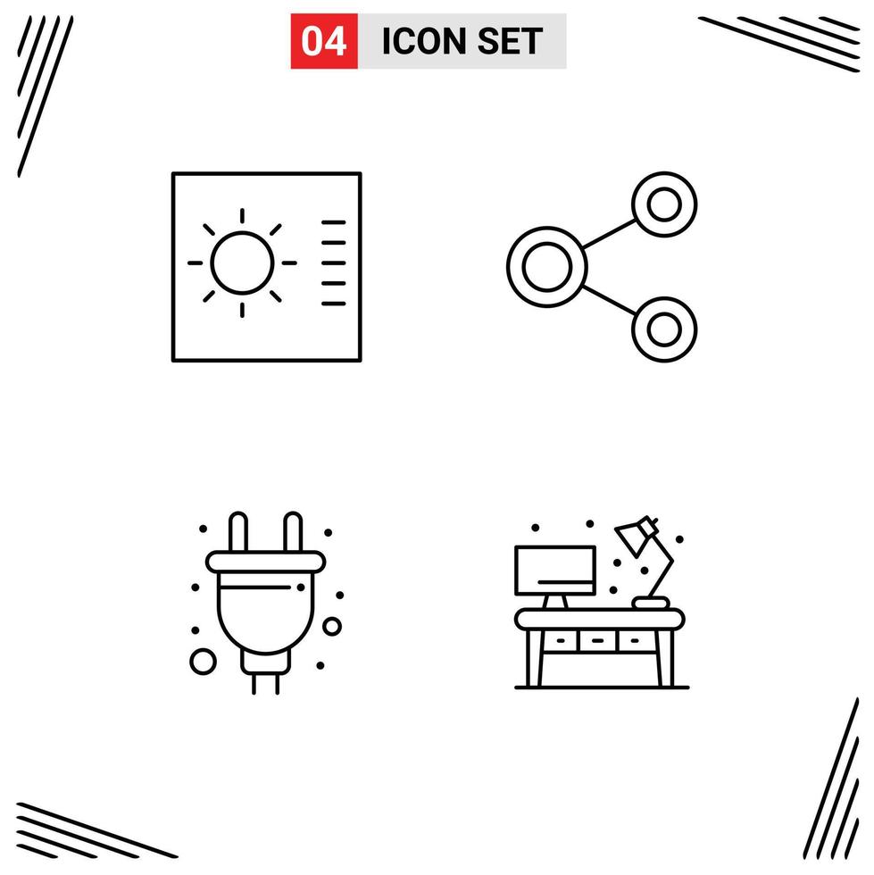 4 Thematic Vector Filledline Flat Colors and Editable Symbols of control plug connect sharing hardware Editable Vector Design Elements