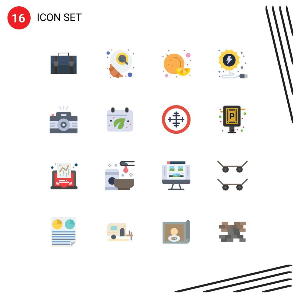 Set of 16 Modern UI Icons Symbols Signs for camera energy coffee electricity fruit Editable Pack of Creative Vector Design Elements