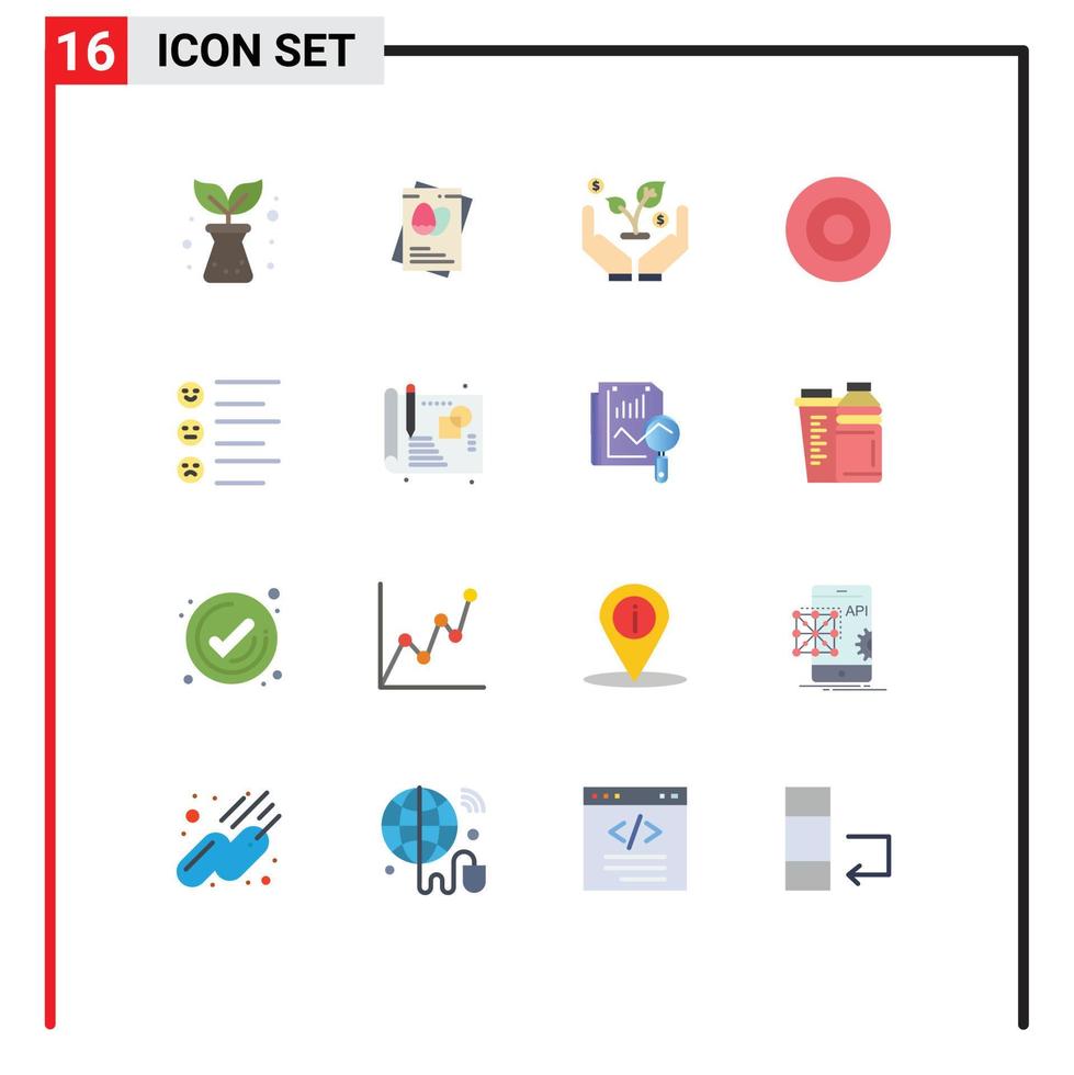 16 User Interface Flat Color Pack of modern Signs and Symbols of emojis list invest format symbolism Editable Pack of Creative Vector Design Elements