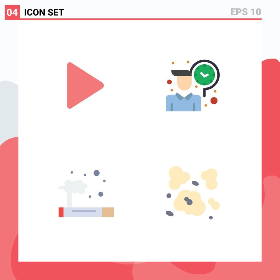 User Interface Pack of 4 Basic Flat Icons of play smoke employee working air Editable Vector Design Elements