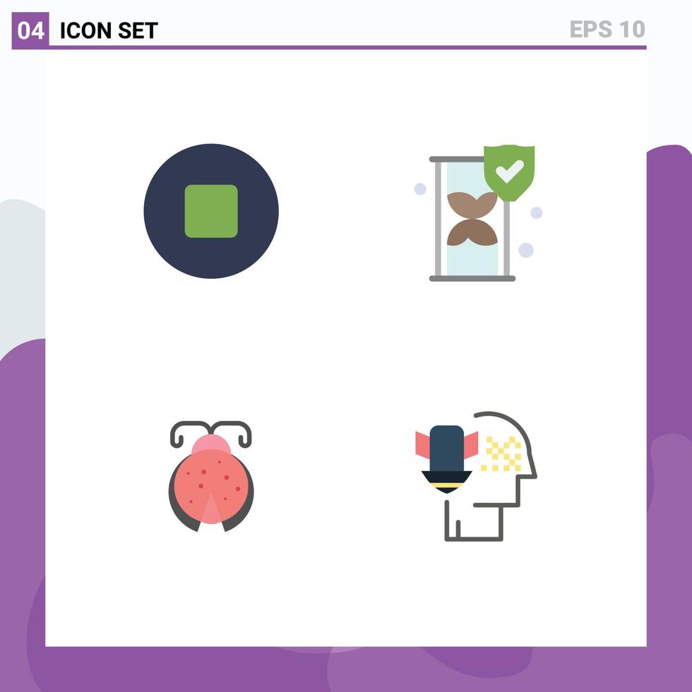 Group of 4 Modern Flat Icons Set for multimedia ladybug insurance beetle personal Editable Vector Design Elements