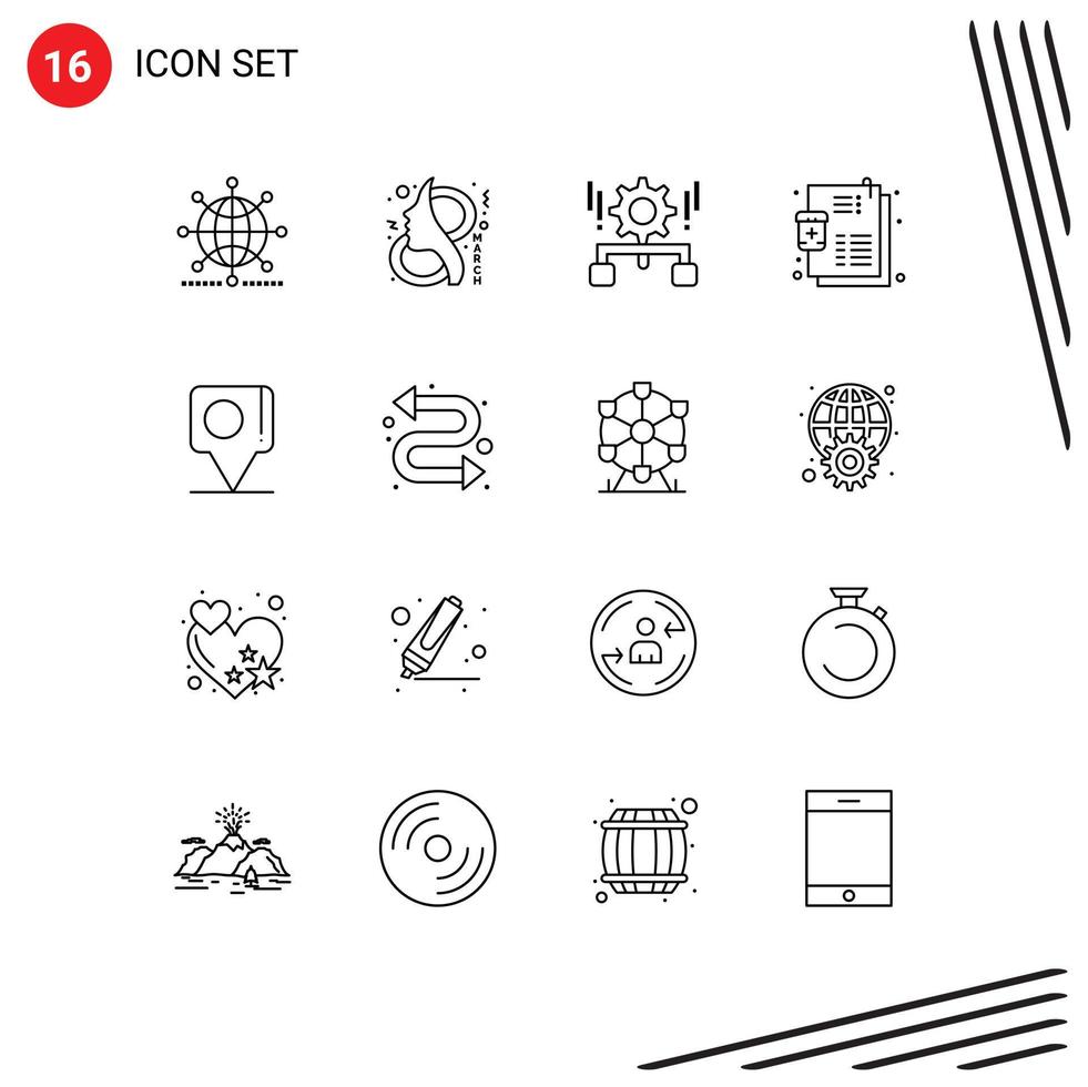 Group of 16 Modern Outlines Set for medicine illness symbol share management Editable Vector Design Elements