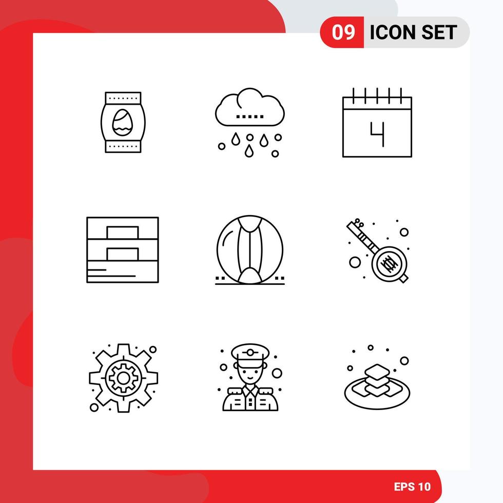 Pack of 9 Modern Outlines Signs and Symbols for Web Print Media such as beach wallet calendar man accessories Editable Vector Design Elements