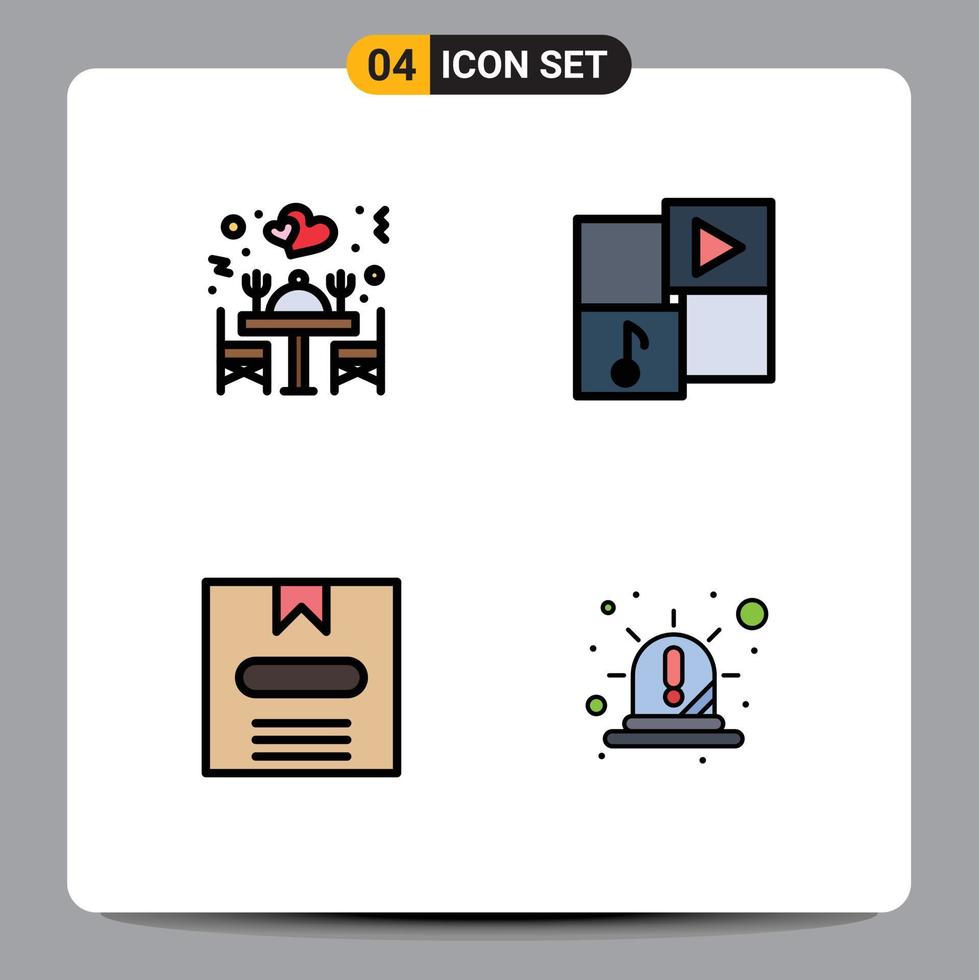 Set of 4 Modern UI Icons Symbols Signs for dinner commerce table player hide Editable Vector Design Elements