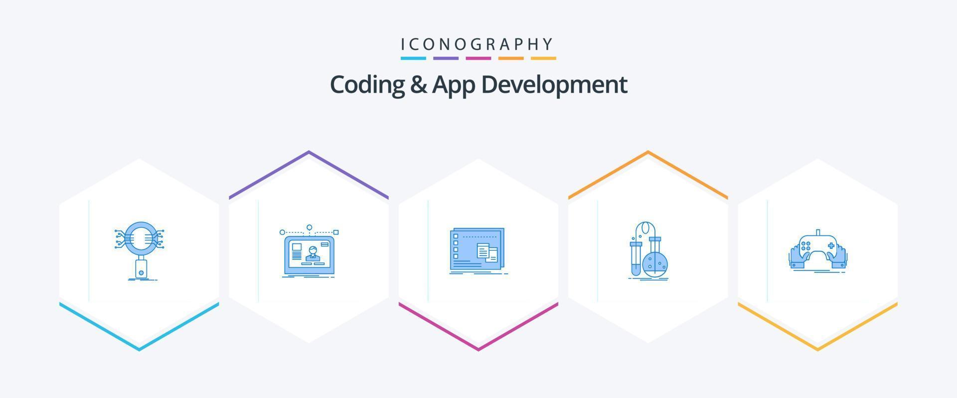 Coding And App Development 25 Blue icon pack including flask. testing. layout. program. operational vector