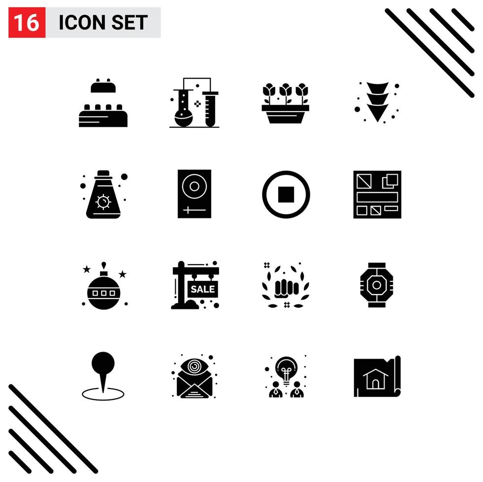 16 User Interface Solid Glyph Pack of modern Signs and Symbols of sun cream flower full arrow Editable Vector Design Elements