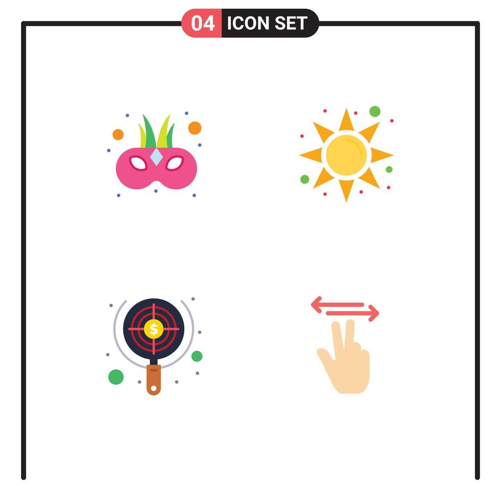 Editable Vector Line Pack of 4 Simple Flat Icons of cinema target mask sun money Editable Vector Design Elements