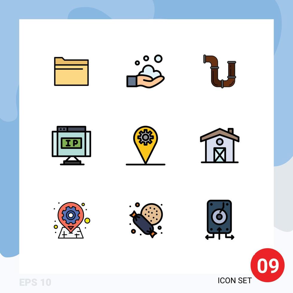 Modern Set of 9 Filledline Flat Colors and symbols such as business location pipe ip water Editable Vector Design Elements