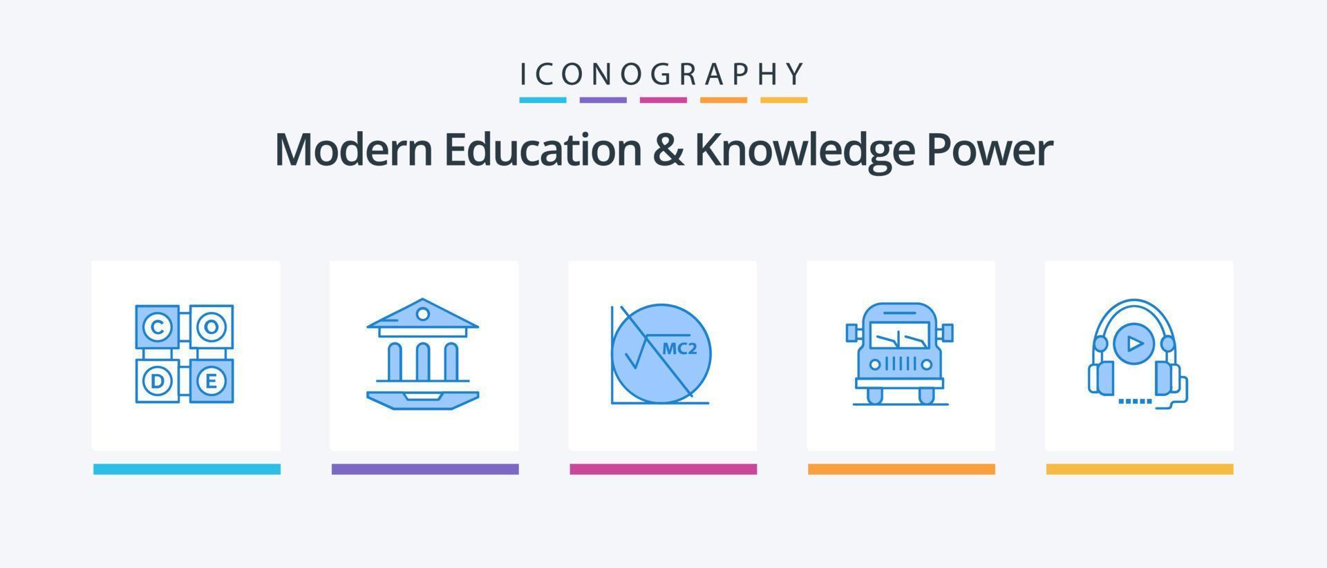 Modern Education And Knowledge Power Blue 5 Icon Pack Including course. education. math . vehicle. truck. Creative Icons Design vector