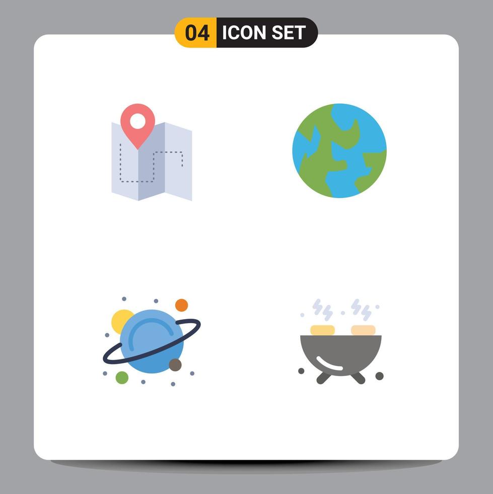 4 Universal Flat Icon Signs Symbols of map school track planet space Editable Vector Design Elements