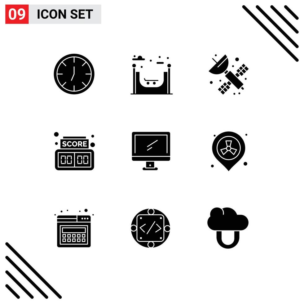 9 Universal Solid Glyph Signs Symbols of pc device satellite monitor score Editable Vector Design Elements