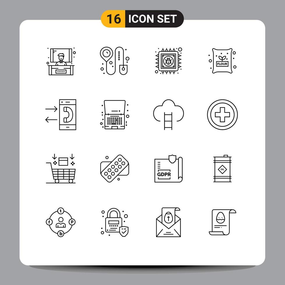 Set of 16 Modern UI Icons Symbols Signs for conversation communication data call ingredients Editable Vector Design Elements