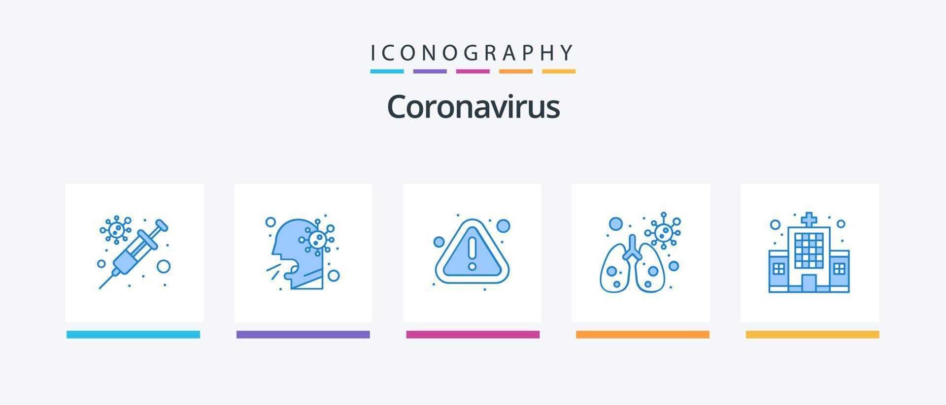 coronavirus azul 5 5 icono paquete incluso edificio. error. virus. anatomía. creativo íconos diseño vector