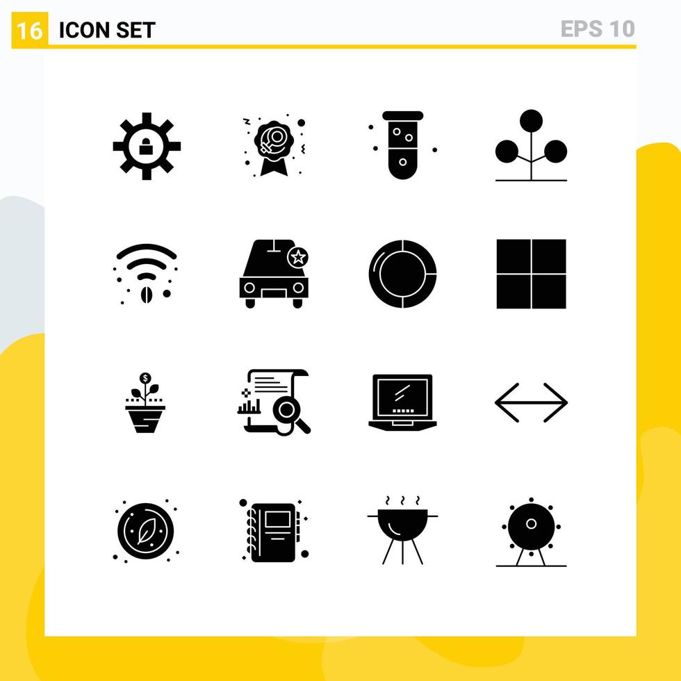 Solid Glyph Pack of 16 Universal Symbols of cafe nature biochemistry garden laboratory Editable Vector Design Elements