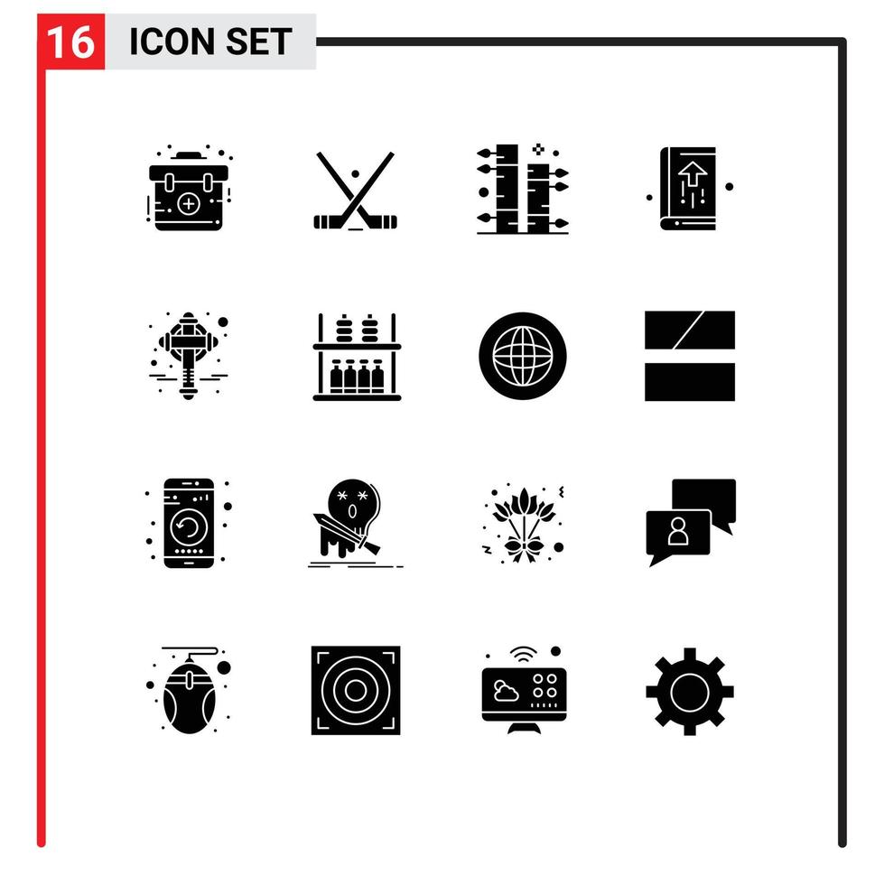 Group of 16 Modern Solid Glyphs Set for notebook business sticks book plant Editable Vector Design Elements