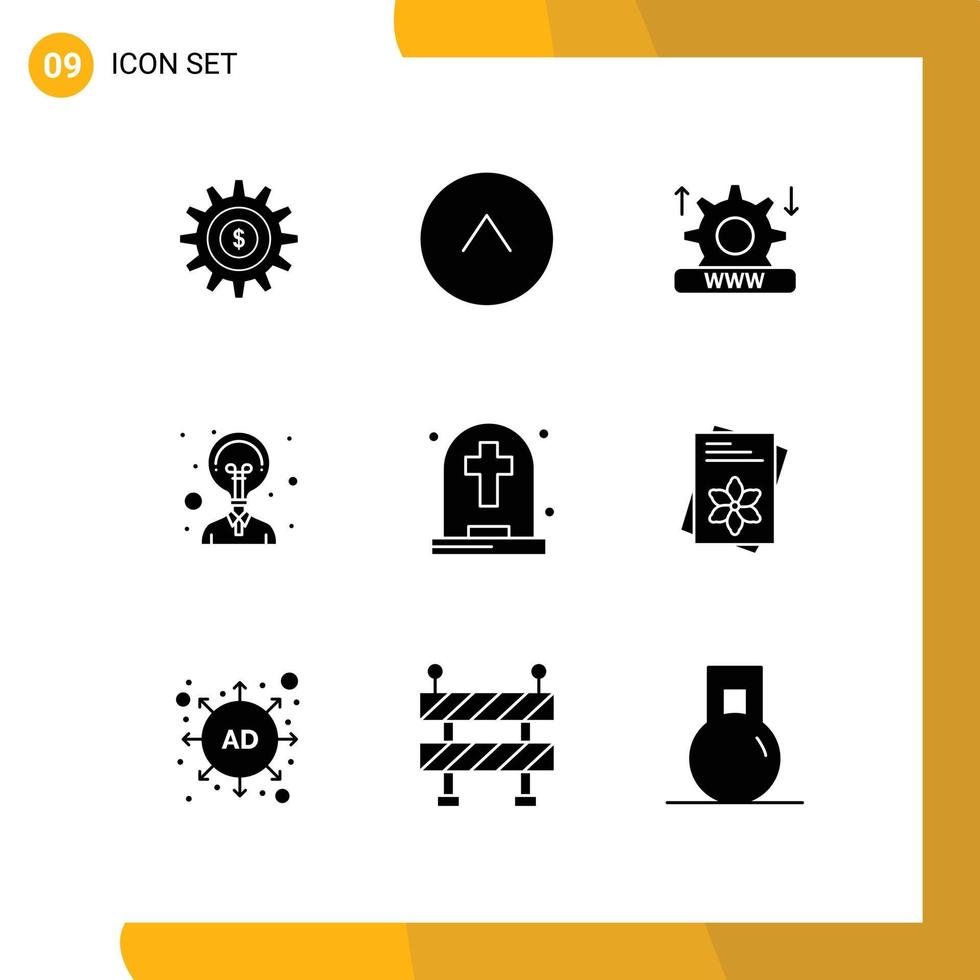 Solid Glyph Pack of 9 Universal Symbols of tombstone ghost security dead idea Editable Vector Design Elements