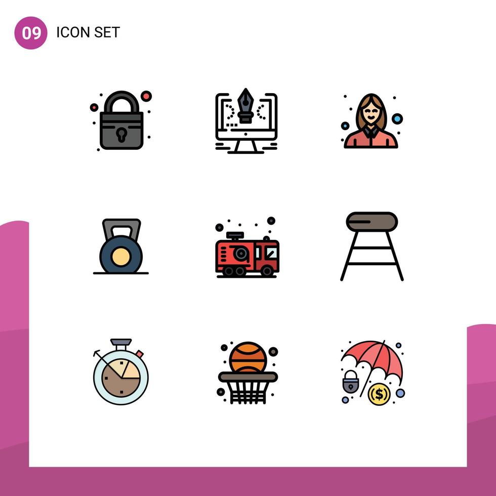 Modern Set of 9 Filledline Flat Colors and symbols such as emergency lift avatar gym dumbbell Editable Vector Design Elements
