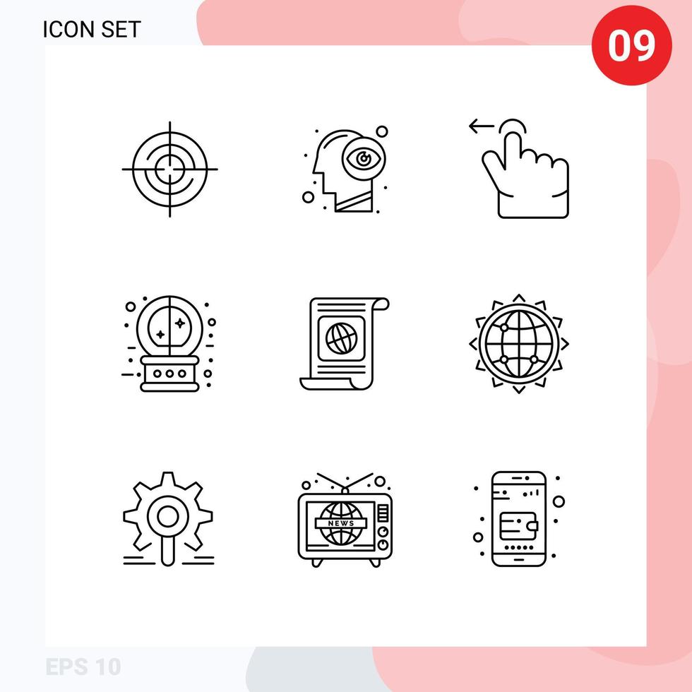 Set of 9 Vector Outlines on Grid for target goal finger magic future Editable Vector Design Elements