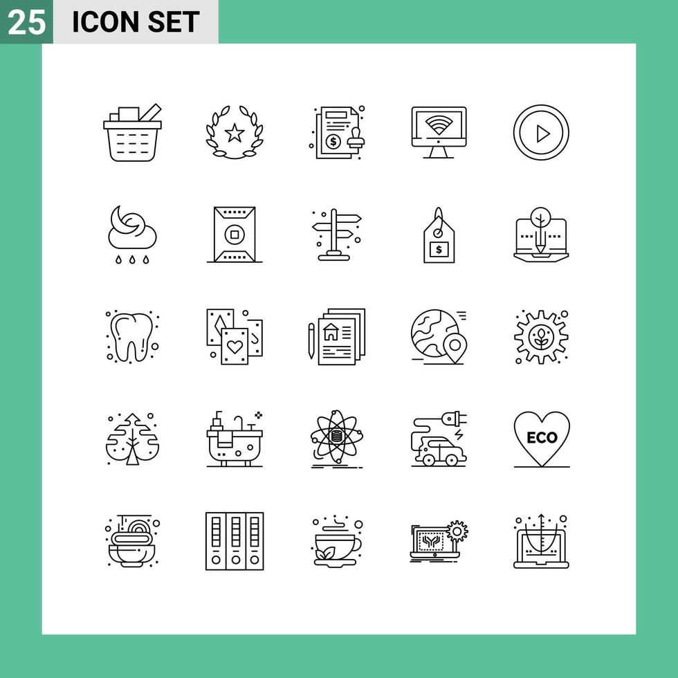 25 Universal Line Signs Symbols of user interface contract signal monitor Editable Vector Design Elements