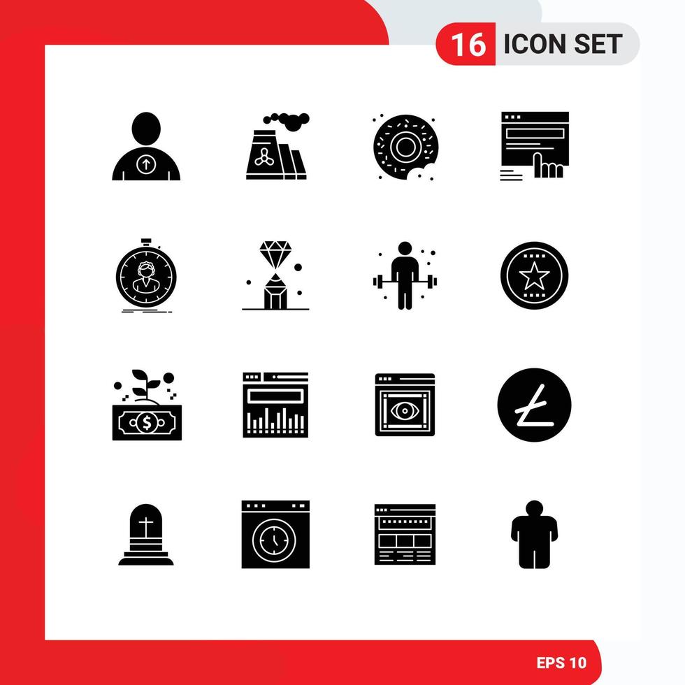 16 Universal Solid Glyph Signs Symbols of stopwatch fast food website touch Editable Vector Design Elements