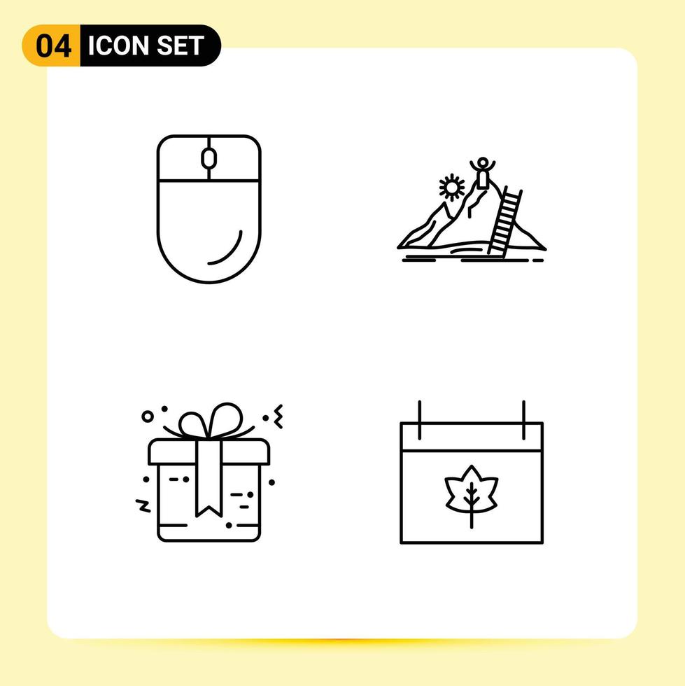 Mobile Interface Line Set of 4 Pictograms of cursor bow mouse development marriage Editable Vector Design Elements
